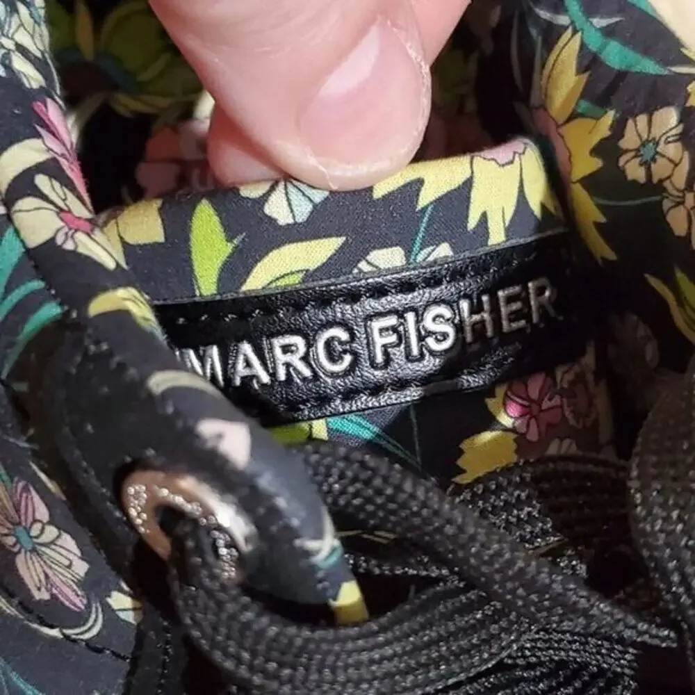Marc Fisher Floral Print Low Top Sneakers Black Multi Color Lace Up Size 7